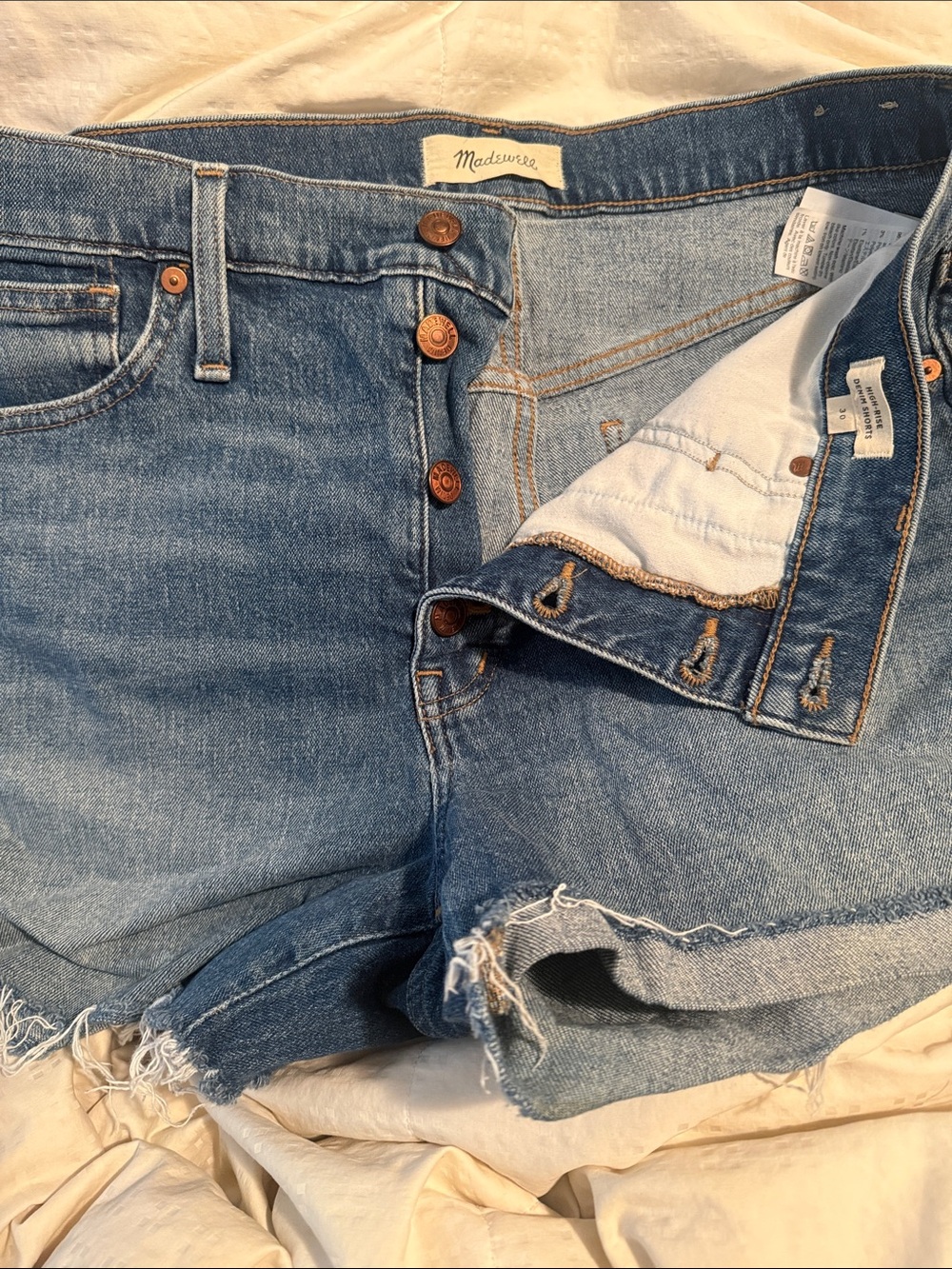 Madewell Medium Blue Button-Fly Denim Cutoff Shorts